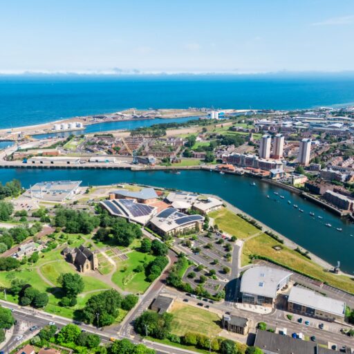Aerial View Of Sunderland City And River Wear Coastline